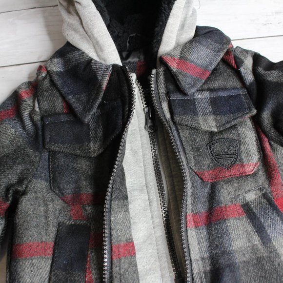London Fog Baby Boy Wool Blend Plaid Winter Coat Infant Size 12 Months - Picture 3 of 5